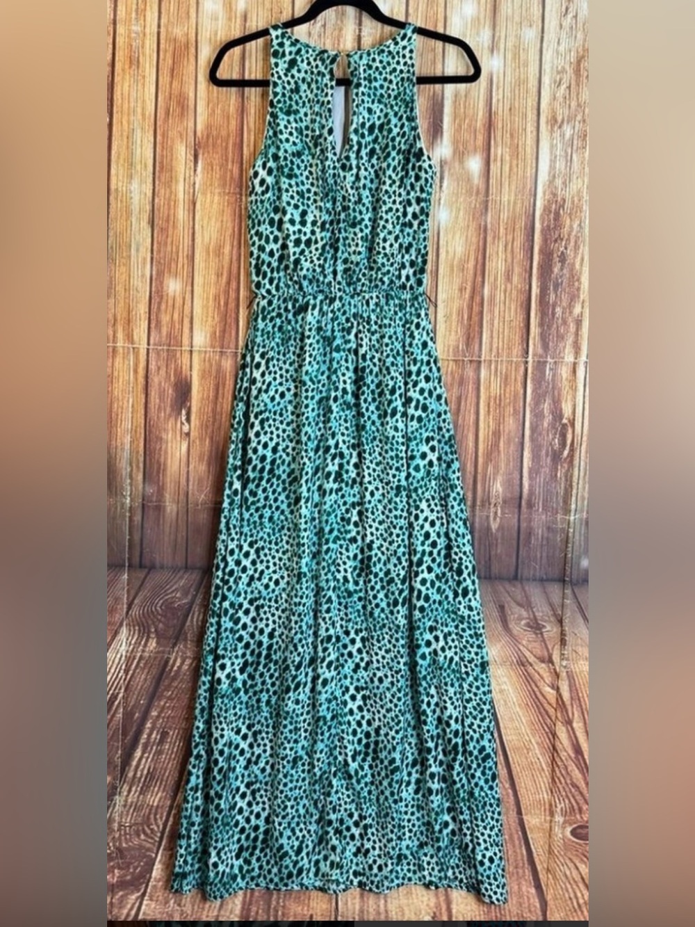 Jennifer Lopez Teal Leopard Print Maxi Dress